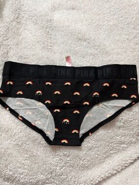 PINK Victoria's Secret Black Bikini Bottoms with Rainbow Print